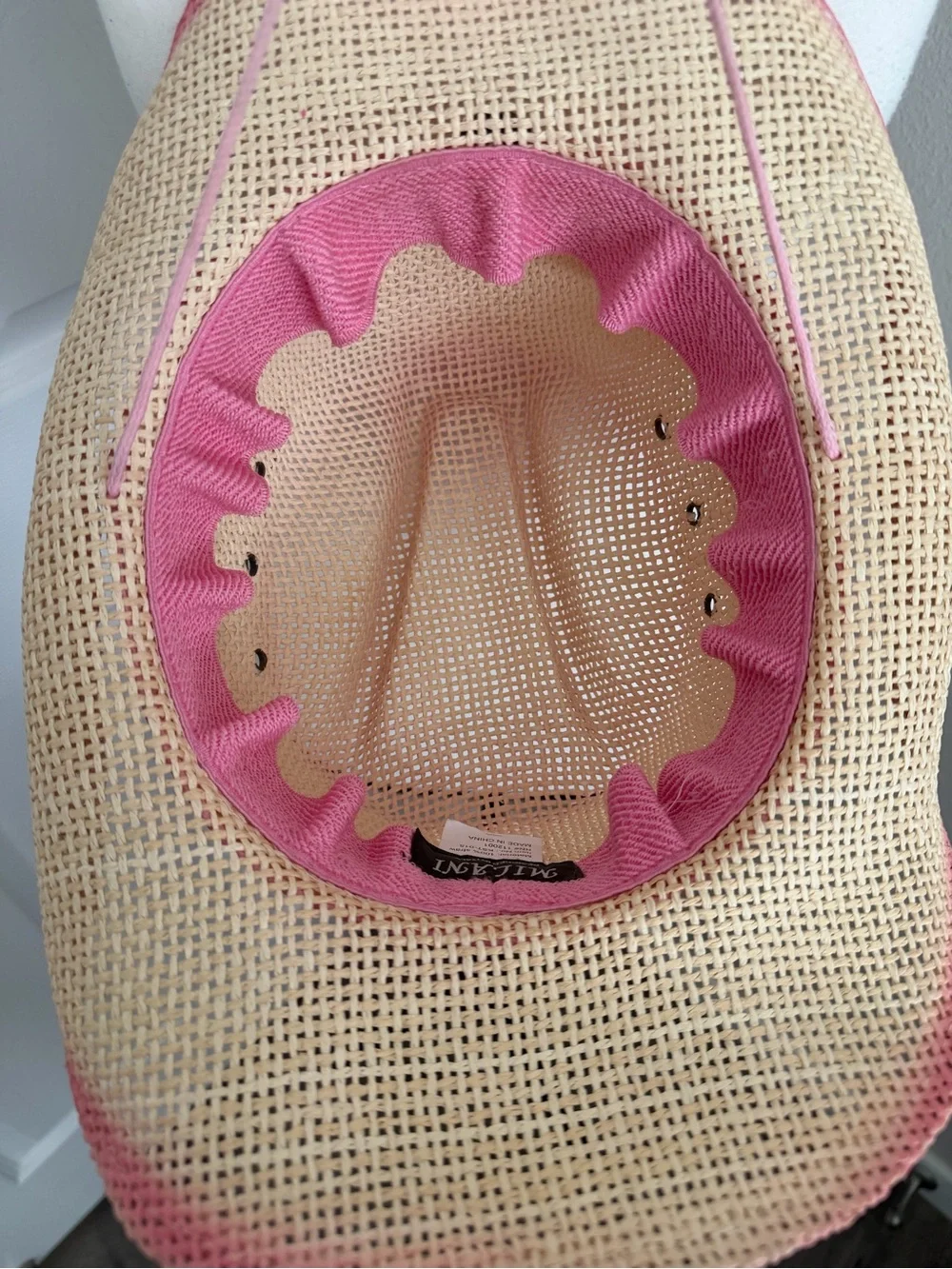 Milani Beige Straw Cowgirl Hat with Pink Accent
